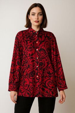 VTG BASLER Geometric Shirt Top Women's 46 Long Sleeve Preppy Whimsical Blouse